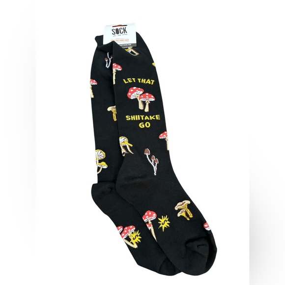 Sock it to Me Let That Shitake Go Knee High Socks Wide Calf Mushroom Unisex - Picture 1 of 5